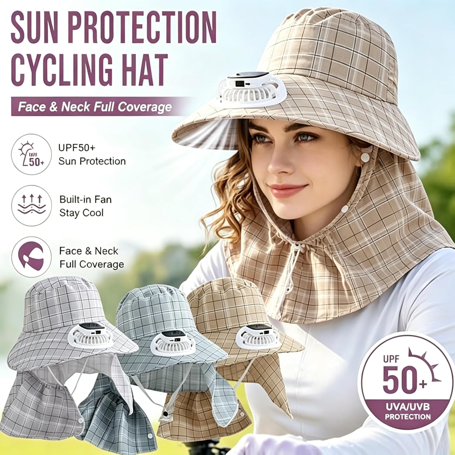 Visor Sun Hat - 1PC Solar Power Neck Guard Fan