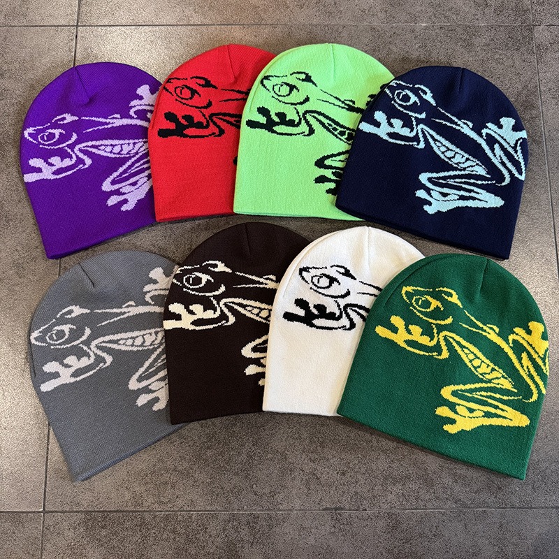 Tree Frog Print Beanie Men Wom - огляд і ціна Beanie Cuffed Knit