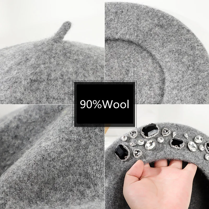 French Beret Thick Rhinestone  - огляд і ціна Beret French Wool