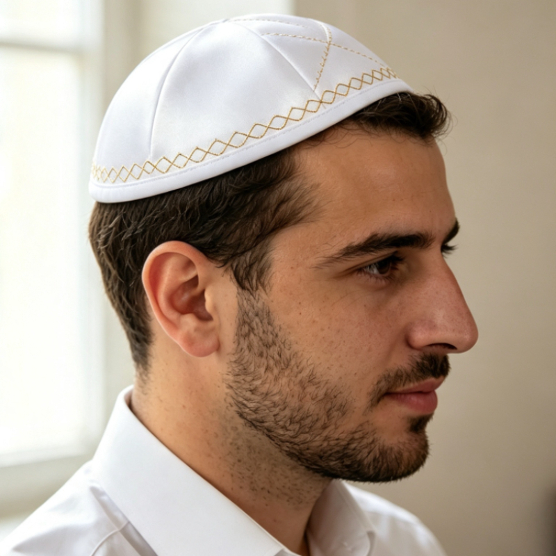 White Satin Jewish Kippah with - огляд і ціна Skull Cap Helmet Liner