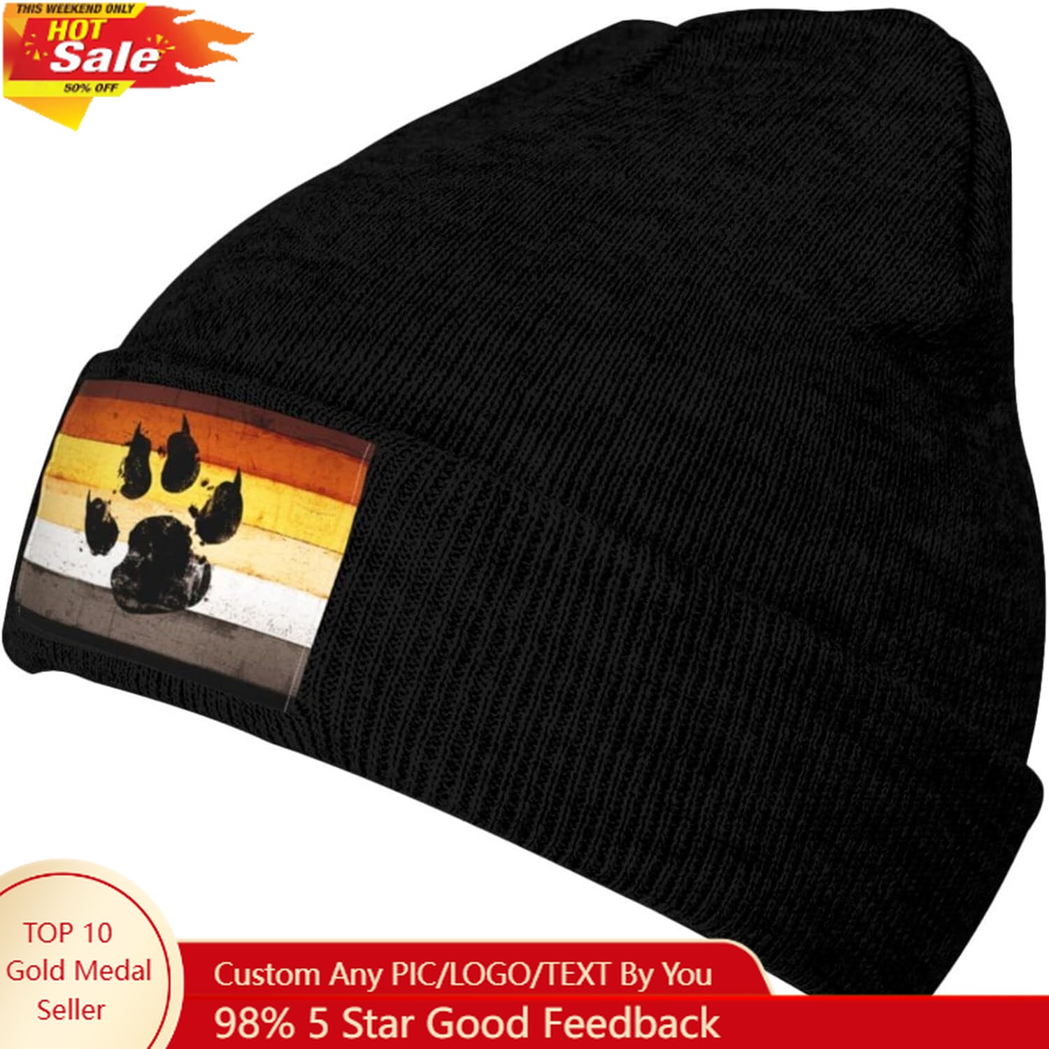 Gay Flag Bear paw LGBT Knit Be - огляд і ціна Beanie Cuffed Knit